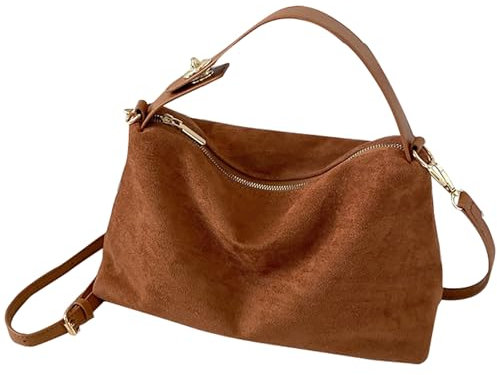 Macayda Handtasche Damen Mittelgroß Umhängetasche Wildleder Crossbody Bag mit Abnehmbar Schulterriemen Schultertasche Damen (Braun)