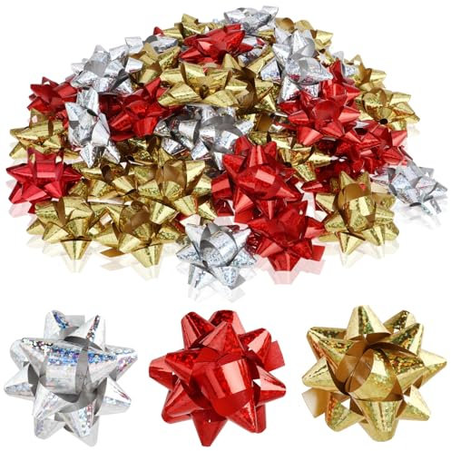 Wilhelm Sell® 60x Geschenkschleife selbstklebend - 5 x 2 cm Bunte Schleifen für Geschenke - dekorative Fertigschleifen für Weihnachten, Geburtstage und Hochzeiten (goldfarben/silberfarben/rot)