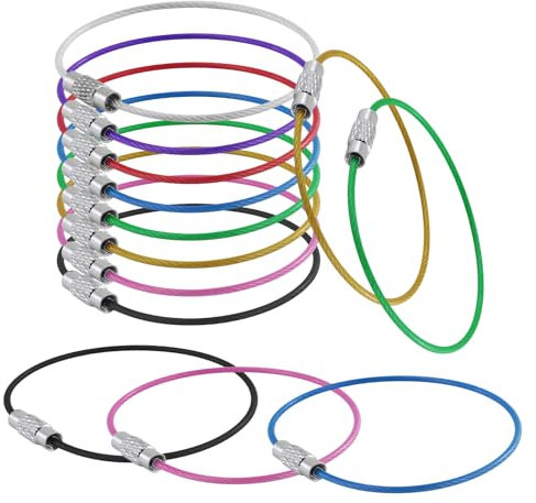 EASYKEENECOM Llavero de cuerda de alambre, 63 unidades, llaveros grandes, acero inoxidable, revestimiento de nailon, llaveros multicolor para etiquetas de equipaje, linternas, identificadores de