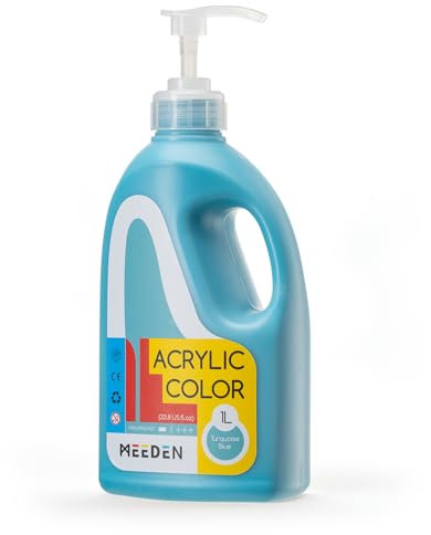 MEEDEN Turquoise Blue Acrylic Paint: 1 L /33.8 oz Satin Liquid Paint with Pump Lid - Soft Body Art Paints for Canvas, Studio, School, Wall & Poured Paintings