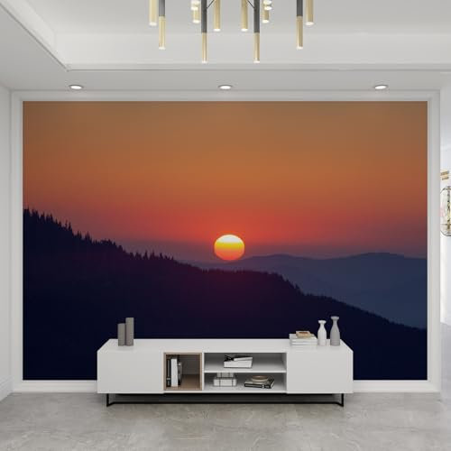 QDJKBL Sun Sunset Natural Scenery Photo Wallpaper Mountain Forest Scenery at Dusk 3D Wall Murals Wallpaper Wall Decal Soft Texture Tear Resistant for Tv Background Wall - 400 x 280 cm