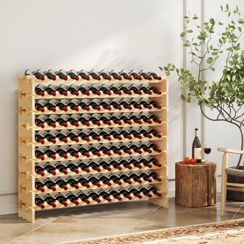 COSTWAY Weinregal Holz stapelbar, Flaschenregal für 108 Flaschen, Weinständer mit 9 Ebenen, Holzregal, Flaschenständer für Küche, Esszimmer, Bar, Keller, 120 x 29 x 106 cm