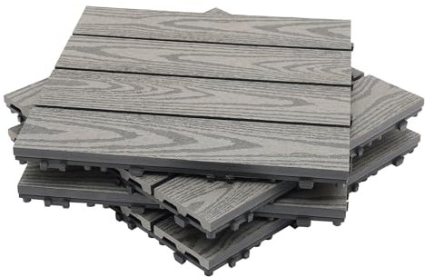SABUIDDS Terrassenfliesen 22er Set Terrassendielen Wasserfest 30x30x2cm Balkonfliesen Klickfliesen in Holzoptik für Gartenweg, Beetbregenzung schützt Rasen, Balkonboden und Terrassenplatten, Grau