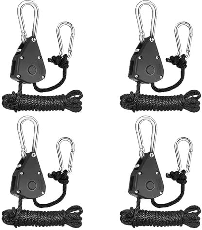 Confezione da 4 Ganci a Cricchetto, Cricchetto per Corda con Gancio,4M Ganci a Cricchetto a Corda Regolabili da, Gancio a Cricchetto -Nero