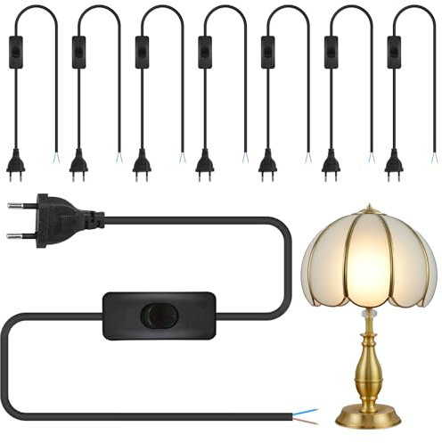 8 cables de alimentación con enchufe e interruptor, 1,80 m, color negro, cable de conexión con enchufe europeo, H03VVH2-F2 x 0,75 mm², para lámparas, lámparas y bombillas