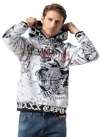 Cipo & Baxx Herren Hoodie Sweatshirt CL576 Weiß – Stylischer Pullover im Casual Streetwear Look mit Kapuze & Kängurutasche – Bequemes Oberteil für Alltag & Freizeit - CL576 Weiß XL
