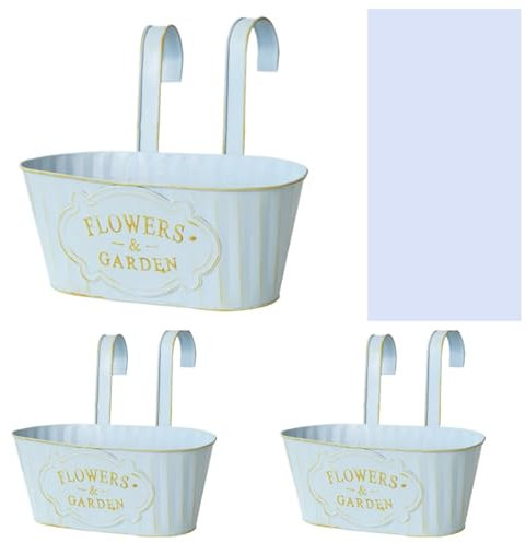 Balcony Planter for Railing | 3 Pack Fence Hanging Planter | Fence Pots | Hanging Flower Baskets | Metal Flower Bucket with Drainage Detachable Hooks for Garden Yard Patio Decor