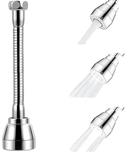 Yuiturt Wasserhahnverlängerung 360 ° drehbar für Küche, Handbrause Spüle, Messingdüse, 3 Modi, Spritzschutz, flexibler Adapter, passend für die meisten Wasserhähne