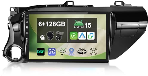 KECONSING [6G+128G] IPS 10.1 Android 15 Autoradio Für Toyota Hilux 2015-2020 mit navi Octa Core-[Eingebauter CarPlay/Android Auto/DSP/Mirror Link/GPS Navi/360 Camera/Bluetooth 5.0/WiFi/USB