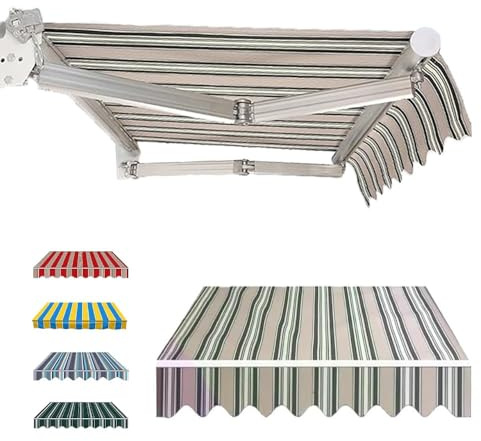 YCBTPS Markisenbespannung Markisenstoff Mit Volant, Ersatz Für Einziehbare Klemmmarkise, Markisentuch Sonnenschutz Für Balkon, Markisen Tuch Ersatzstoffe(Khaki,5x2.5m(16x8ft))