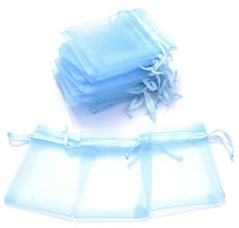 ITTRUH Kleine Kordelzugbeutel, 100 Stück, Schmuckverpackung, 5 x 7 cm, Organzabeutel, Aufbewahrung, Make-up, Hochzeit, Kordelzugbeutel, Hellblau