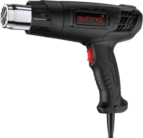 GUTIYYO Professional Hot Air Gun Kit Settings 300℃~500℃ Dual Temperature | and Overload Protection, Heat Gun for Crafts, Shrink, Wrapping, Paint Removing (4 Nozzles) (Black)
