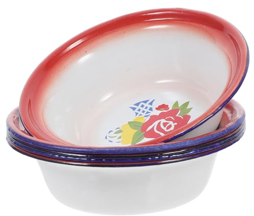 DIYEAH Lot de 5 Set de Bols en Émail Vintage 16 Cm, Bols à Soupe et Salade en Métal Épais Rouge, Usage Domestique et Camping, Décoration Traditionnelle Chinoise Plusieurs styles