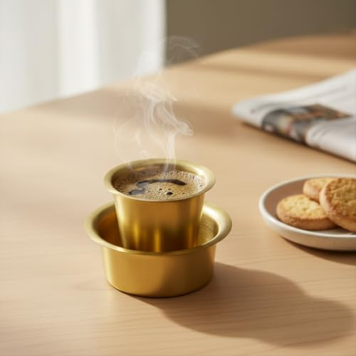 Trifri Traditional Brass Coffee Dabara Cup Set - Authentic South Indian Filter Coffee Tumbler & Bowl Set with Elegant Finish and Perfect Serving Proportions