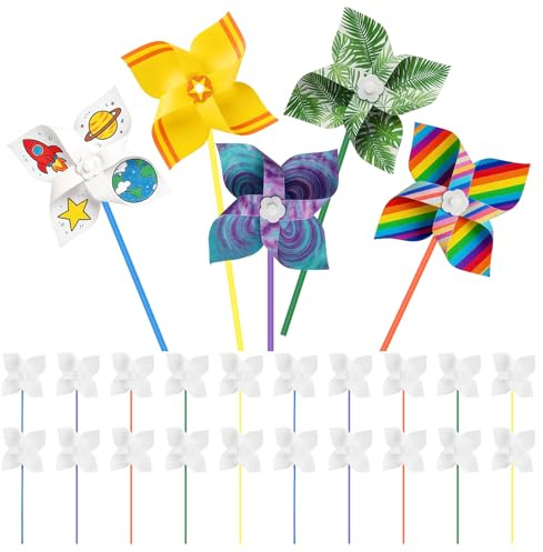 DIY Pinwheels Craft for Kids, 25 PCS Color Your Own White Windmills