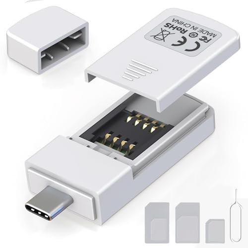 Type-C SIM Card Reader - Nano Micro Standard SIM Card Adapter with Eject Pin for Windows PC Laptop, Read Edit Copy Contacts SMS Messages Nano SIM Adapter Reader for SIM Memory Card Backup Management