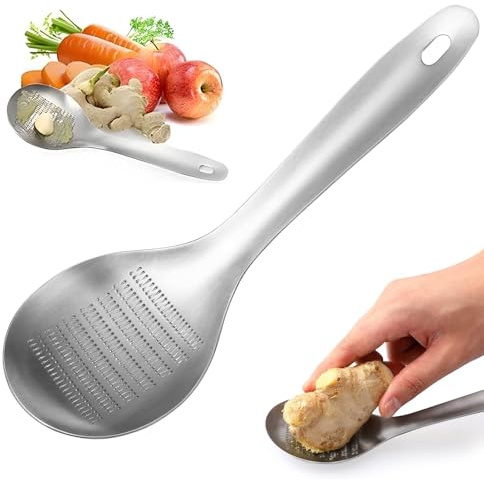 Grattugia Formaggio Manuale e Cucchiaio 2 in 1, Grattugia Limone Scorza in Acciaio Inox, Zester per Zenzero, Aglio e Cioccolato, Utensile da Cucina Multifunzione, 7.1x21.8cm