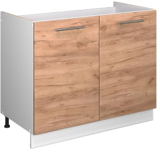 Vicco Spülenunterschrank Fame-Line, Goldkraft Eiche/Weiß, 100 cm