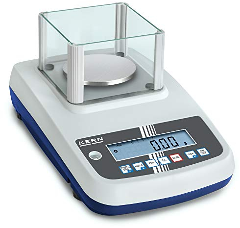 KERN Hochwertige Präzisionswaage mit Interner Justierautomatik, Optional mit Eichung, 135mm Durchmesser Wägeplatte, 600g Wägebereich, 0.01g Ablesbarkeit, 220mm x 340mm x 90mm