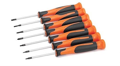 KENDO Schraubendreher Set Feinmechanik (SL/PH/TX) – 7-teilig – Schlitz (SL) 2 und 3 mm – Kreuzschlitz (PH) PH00 und PH0 – TORX (TX) T8, T9 und T10 – Mit ergonomischem Soft-Touch Griff