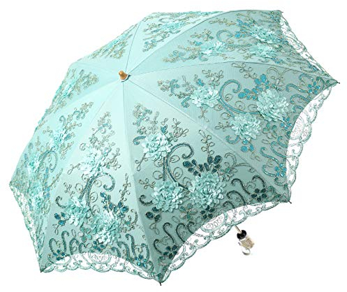 LCY Parapluie pliant en dentelle brodée pour femme - Anti-UV - Soleil, Pluie, Neige