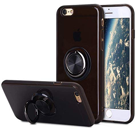 SORAKA Clear Case for iPhone 6/6S with 360 Rotating Ring Holder Slim Fit Soft TPU Transparent Case with Metal Plate for Magnetic Car Phone Holder