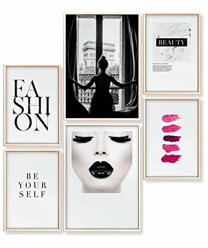 Heimlich® Bild Wanddekoration – ohne Rahmen – Premium Poster Set für Zuhause, Büro, Wohnzimmer, Schlafzimmer, Küche – 2 x (30 x 42 cm) und 4 x (21 x 30 cm) | Paris Fashion