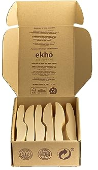 ekhõ The Wood Way! – Jeaux de 100 Couteaux Jetables de Bois Durable | Couverts Jetables Écologiques Biodégradables et Compostables