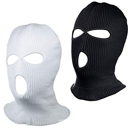 CHENGZI 3-Loch-Ski-Gesichtsmaske, Sturmhaube, Vollgesichtsmaske für Radfahren, Skifahren, Winter, Outdoor-Sport, 2er-Set (schwarz + weiß)