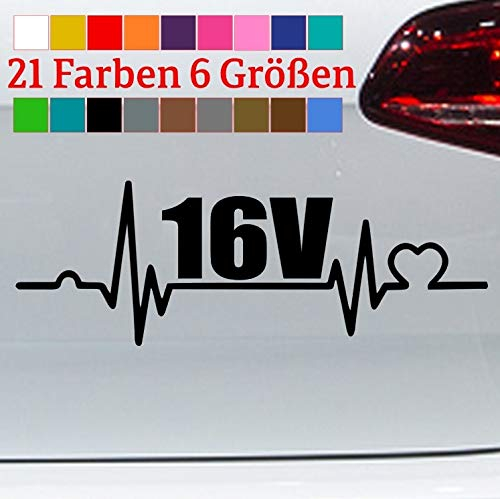 generisch Herzschlag 16V Aufkleber Tuning Zylinder Sticker JDM GSI Turbo TDI GT ECO Diesel in 6 Größen und 21 Farben