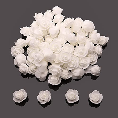 Euvoym Lot de 200 mini roses artificielles en mousse PE pour bricolage, bouquet de roses et accessoires de décoration de mariage - Coloris Blanc