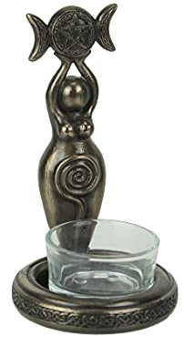 Veronese Design Wiccan Teelichthalter, spiralförmig, 3 Mond, Göttin, bronzefarben, 6,5 x 6,5 x 11,4 cm