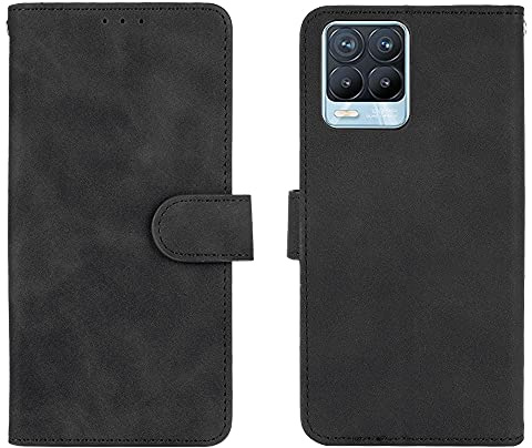 WEIOU Hülle für Realme 8i / Realme Narzo 50, Premium TPU/PU Leder Klappbar Schutzhülle Tasche Handyhülle mit Standfunktion & Kartensteckplätzen, Schwarz
