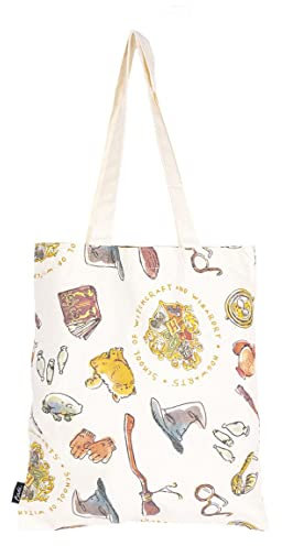Umhängetasche Harry Potter - 100% Baumwolle - 37 x 40 cm - Leinenbeutel mit Langen Henkeln - Bedrucktes Leinen-Design - Original Produkt in Spanien Designed