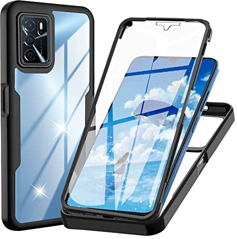 Funda para OPPO A54s / A16s / A16, Transparente 360° Protección Funda con Protector de Pantalla Integrado Antigolpes Silicona Carcasa para OPPO A54s / OPPO A16s / OPPO A16, Negro