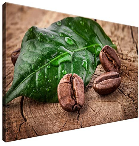 Estika Leinwand bilder - Kaffee und Blatt - 90x60 cm, 1 teilige kunstdruck - Wandbilder wohnzimmer, schlafzimmer, Moderne wanddeko, Bild auf leinwand - Küche, Restaurant bilder - 1132A_1L