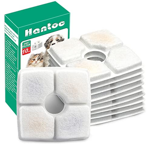 10 Packs Fontaine à Fleur Filtres pour Chat, Hantoc Filtres de Rechange pour Chat Chien pour 2,5L Fontaine Filtre de Fontaine d'animal Familier Avec la résine et Charbon Actif Carré