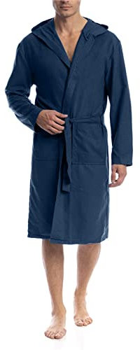 o-day Accappatoio Microfibra Uomo Donna Salvaspazio Unisex per Adulti con Cappuccio e Tasche Ideale per Viaggio Piscina Palestra Leggero Morbido (L, BLU)