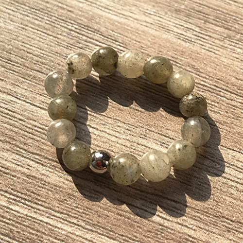 HGJH Verstellbarer Ring, Natürlicher Runder Blitzsteinring Elastisches Seil Rotierender Angstring Ring Verstellbarer Offener Ring Für Frauen 7 Chakra-Reiki-Edelsteinringe Ewigkeitsring Für Frauen, Mä