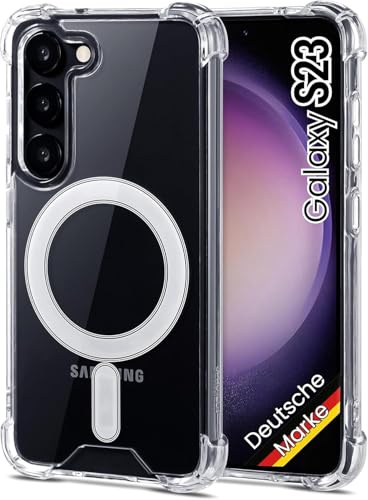 JProtect für Samsung Galaxy S23 Hülle für Magsafe (TOP Schutz & Magnetkraft) Magnetische Handyhülle Transparent für Samsung S23 - Hülle Magnet für MagSafe Zubehör Case Stoßfest