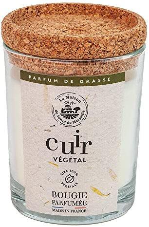 Maison du Savon Bougie Duftkerze im Glas, pflanzliches Leder, Brenndauer bis zu 40 Stunden, 180 g