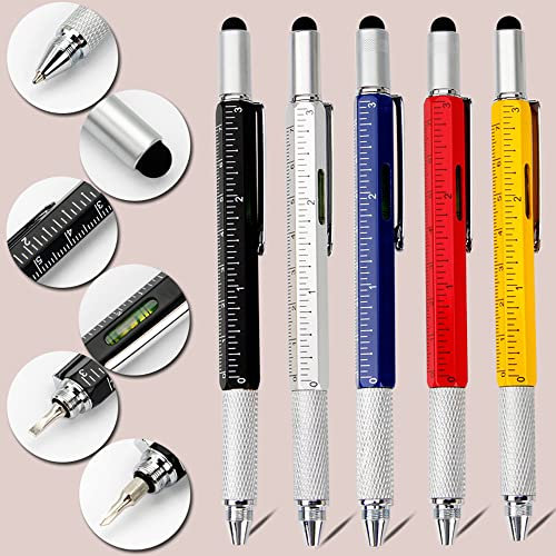 JOMPENS 5Pcs 6 In1 Multifunction Ballpoint Pen with Handheld Tool Measure Technical Ruler Screwdriver Touch Screen Stylus Spirit Level
