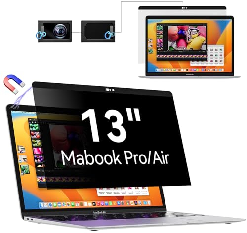 Protescreen Sichtschutz MacBook Pro 13 Zoll (2016–2022, M1, M2)/MacBook Air 13 Zoll (2018–2021, M1), magnetischer, abnehmbarer blendfreier Blaulichtfilter mit Kamera-Abdeckung,