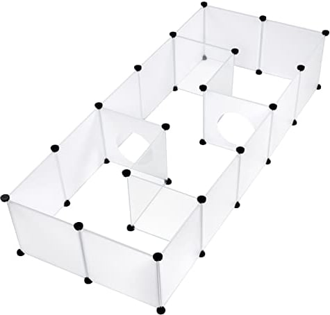 EUGAD Freilaufgehege Kaninchen, Freigehege Meerschweinchen, Welpenauslauf, Kleintiergehege für drinnen, Gehege für Chinchilla Hamster, mit Hammer, Weiß + Transparent, 175x75x35cm 0047WL
