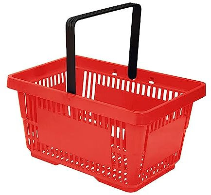 5x Einkaufskörbe rot 20 l / Stapelbar / für den Einzelhandel/ Kunststoff / Klappbarer Tragegriff