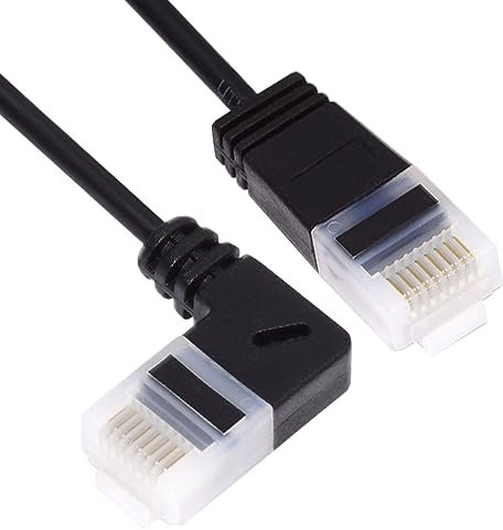 CY Câble Ethernet Cat6 ultra fin RJ45 à angle droit UTP Cordon de raccordement 90 degrés Cat6a LAN pour ordinateur portable, routeur, TV Box