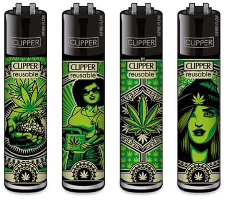 Clipper® Feuerzeuge im Multipack - 4er Set mit coolem Look - Nachhaltig NEU - INKL Gratis Crystal Deko Balls (Gras Art #2)