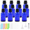 Episkey 12 Stück Blauglasflasche Tropfflasche aus Glas Blau Apothekerflasche Set inkl. kleine Glasflaschen Tropfer Trichter Spritze und Etikett (Blau, 30ml)