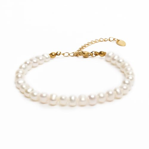 BERGERLIN Perlenfußkette für Damen und Herren - Mit vergoldetem Verschluss und Echtheitszertifizierung (XS-S, Gold)