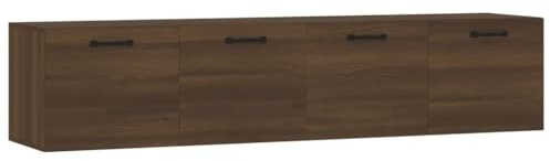 vidaXL 2x Wall Cabinets Living Room Furniture Wall Storage Unit Floating CD Display Hanging Cabinet with Door Brown Oak Engineered Wood